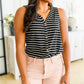 Oceanside Striped V Neck Sleeveless Top