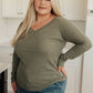 On a Roll Ribbed Knit V Neck Long Sleeve Top