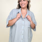 Pleated Batwing Short Sleeve Button Up Top - Multiple Colors