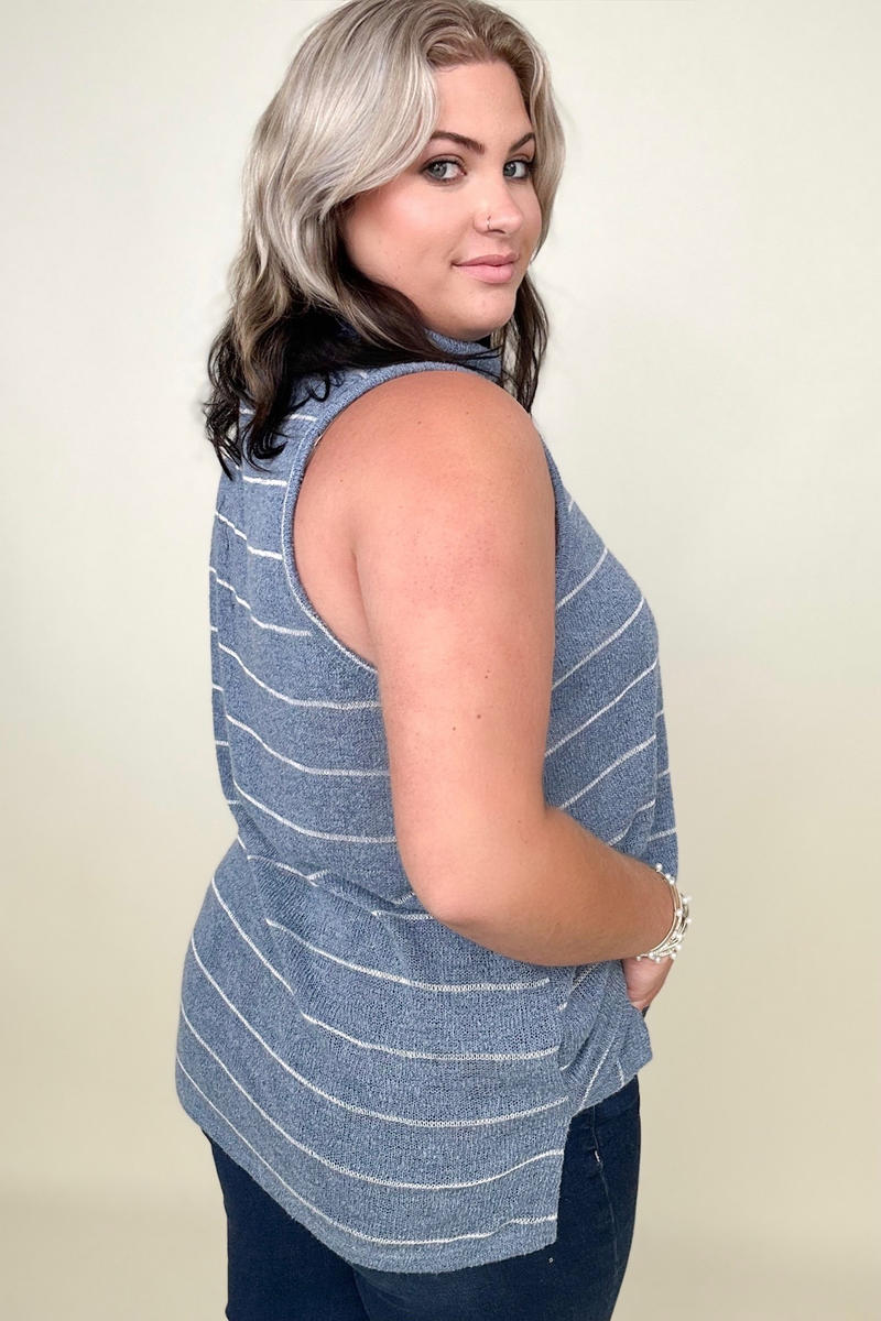 Loose Knit Striped Cowl Neck Tank - 2 Colors