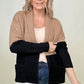 Latte Colorblock Cardigan With Patch Pockets