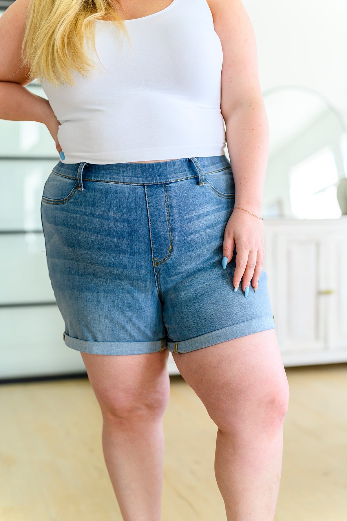 Judy Blue Pull On Elastic Waistband Denim Shorts