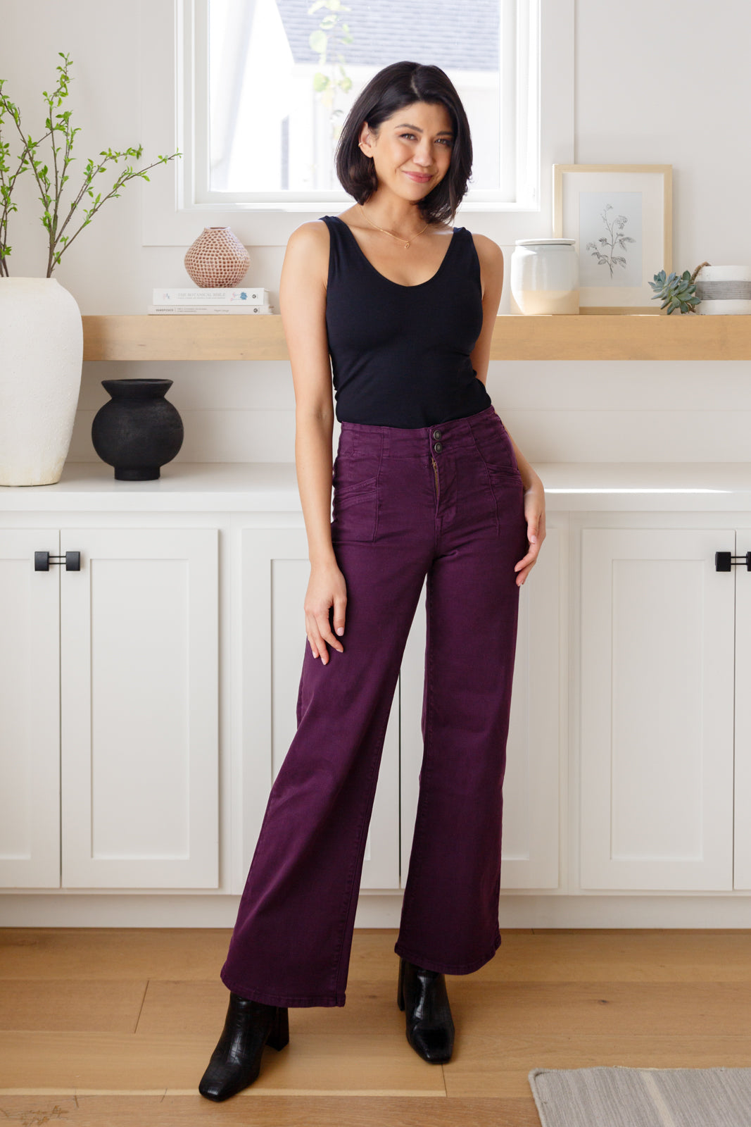 Mica High Rise Wide Leg Jeans in Plum
