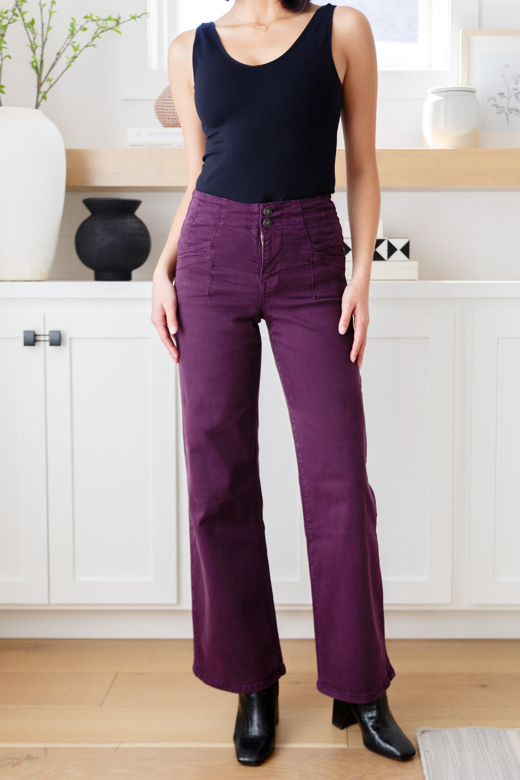 Mica High Rise Wide Leg Jeans in Plum