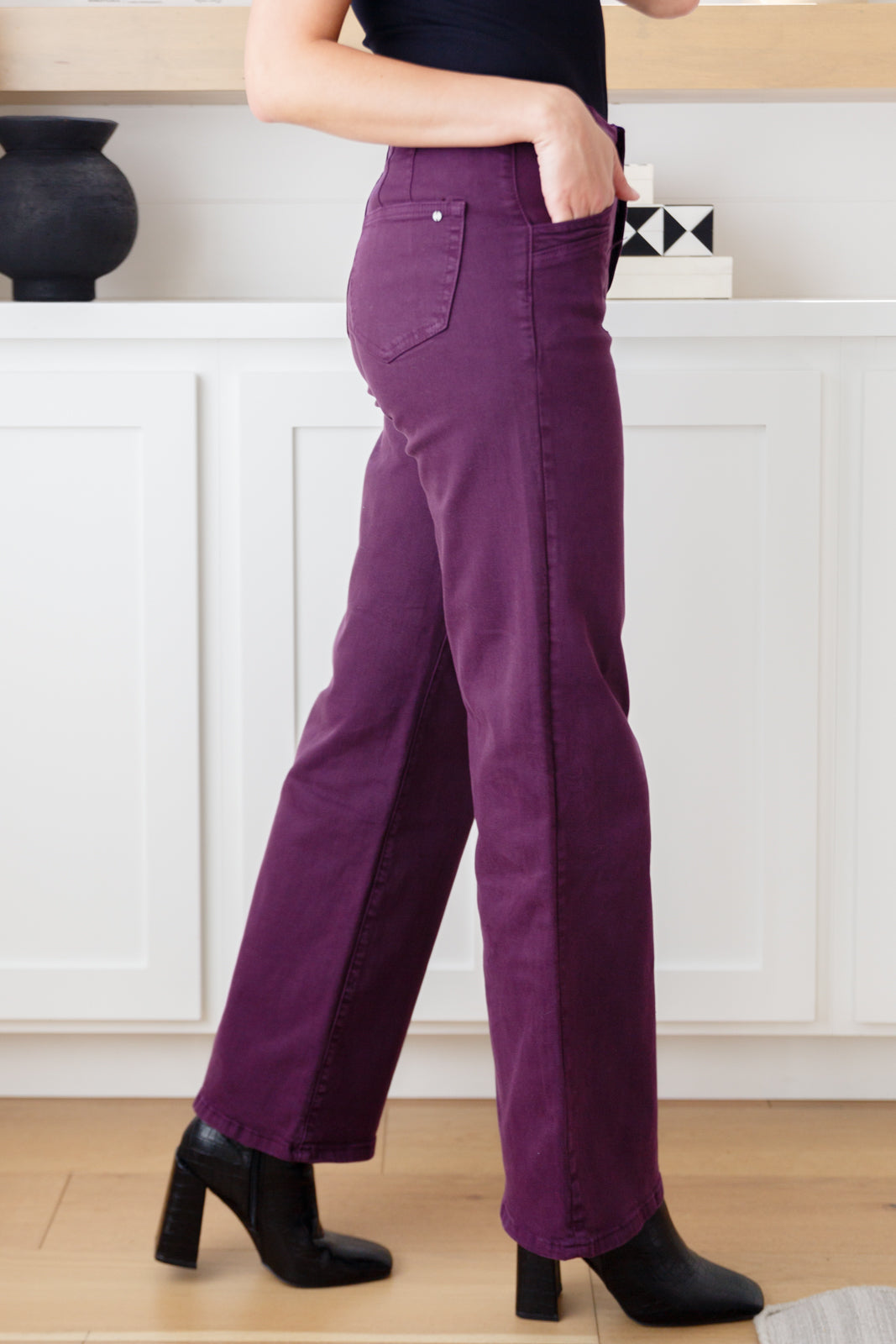 Mica High Rise Wide Leg Jeans in Plum