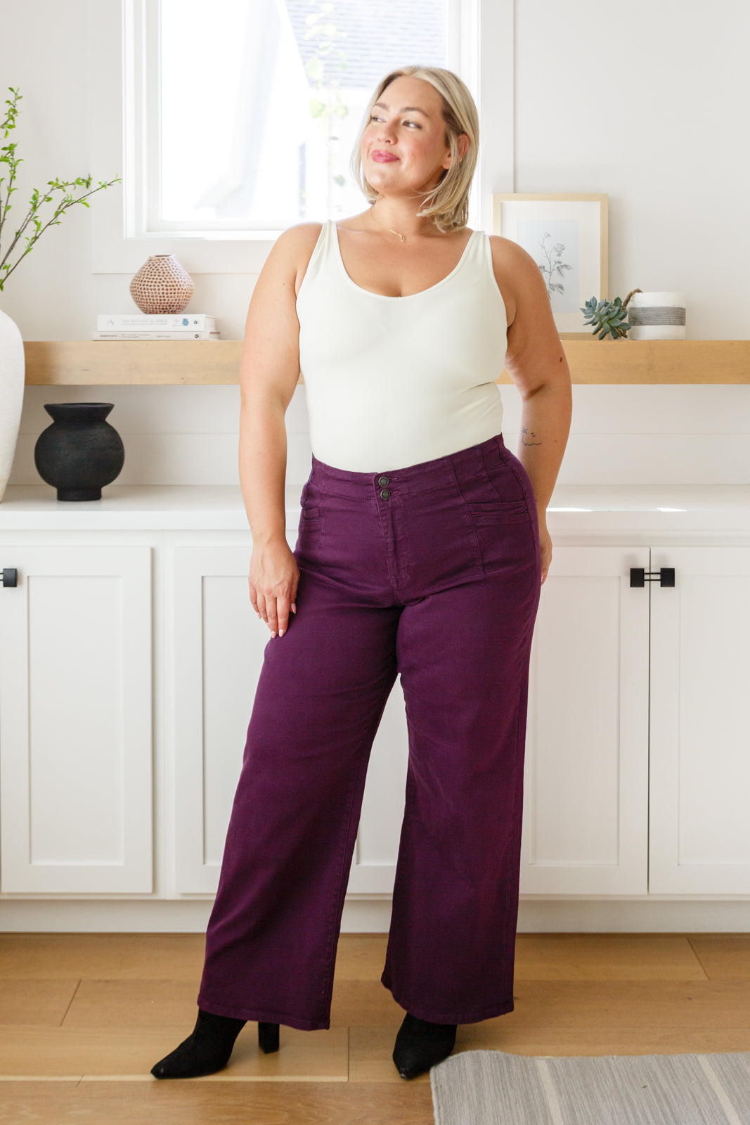 Mica High Rise Wide Leg Jeans in Plum