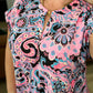 Lizzy Cap Sleeve Top in Pink and Black Paisley
