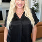 Pleat Front V-Neck Top in Black