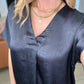 Pleat Front V-Neck Top in Black