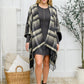 Plaid Fringe Trimmed Open Poncho in Black