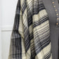Plaid Fringe Trimmed Open Poncho in Black