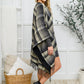 Plaid Fringe Trimmed Open Poncho in Black