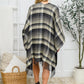 Plaid Fringe Trimmed Open Poncho in Black
