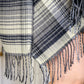 Plaid Fringe Trimmed Open Poncho in Black