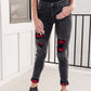 Plaid Peek-A-Boo Jeans in Charcoal
