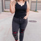 Plaid Peek-A-Boo Jeans in Charcoal