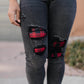 Plaid Peek-A-Boo Jeans in Charcoal