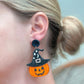PREORDER: Glitter Witch Hat Pumpkin Dangle Earrings