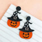 PREORDER: Glitter Witch Hat Pumpkin Dangle Earrings