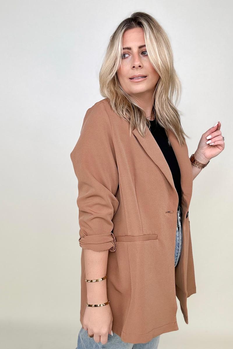 Cotton Bleu Classic Oversized Jacket Blazer in Black and Camel
