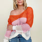 Crochet Colorblock Long Sleeve Twisted Back Top