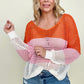 Crochet Colorblock Long Sleeve Twisted Back Top