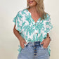 Floral Print Button Down Ruffle Sleeve Top