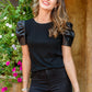 Rock On Puff Sleeve Top in Black