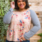 Raglan Floral Long Sleeved Top In Taupe