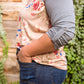Raglan Floral Long Sleeved Top In Taupe