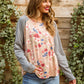 Raglan Floral Long Sleeved Top In Taupe