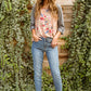 Raglan Floral Long Sleeved Top In Taupe