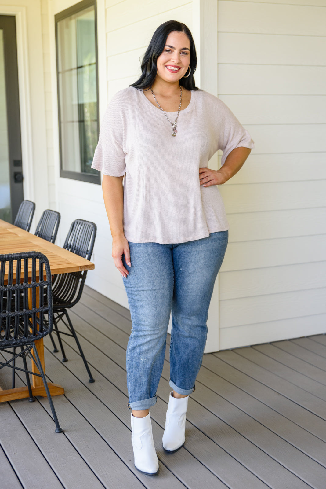 Relax Your Mind Ribbed Tee In Blush