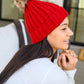 Rib Knit Beanie With Detachable Pom Pom In Wine