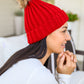 Rib Knit Beanie With Detachable Pom Pom In Wine