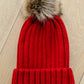 Rib Knit Beanie With Detachable Pom Pom In Wine