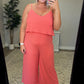 Ribbed Double Layer Jumpsuit in Deep Coral