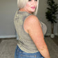 Ribbed Mineral Wash Fitted Tank in Mocha Grey