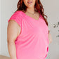 Ruched Cap Sleeve Top in Neon Pink
