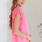 Ruched Cap Sleeve Top in Neon Pink