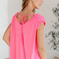 Ruched Cap Sleeve Top in Neon Pink