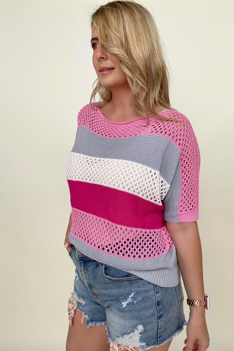 Colorblock Crochet Knit Top