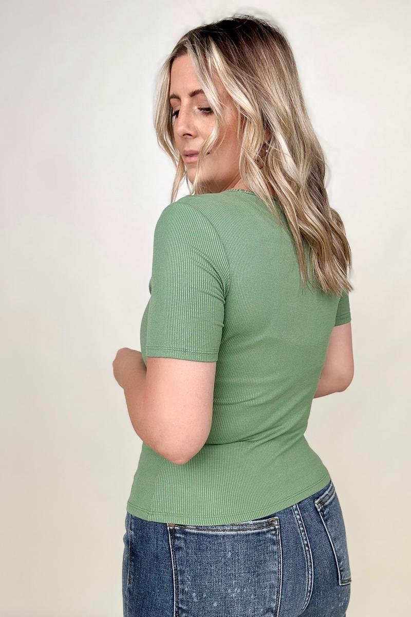 Total Brami Basic Ribbed Fitted Tee with Built In Bra
