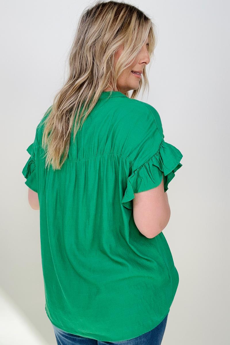 Woven Button Down Ruffle Sleeve Top - Multiple Colors