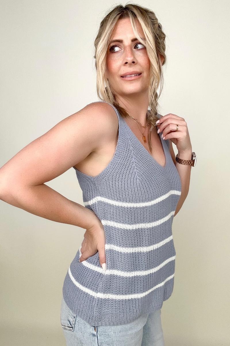 Sleeveless V-Neck Striped Sweater Top
