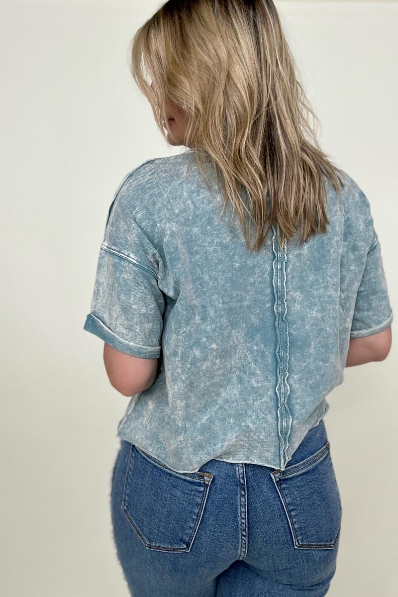 French Terry Acid Wash Raw Edge Crop Top - Multiple colors