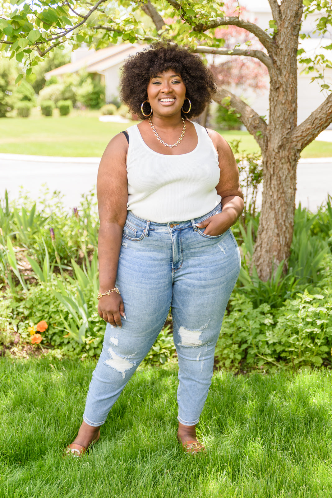 Judy Blue Tummy Control Distressed  Skinny Jeans