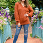 Sierra Long Sleeve Eyelash Sweater Knit Top In Rust
