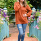Sierra Long Sleeve Eyelash Sweater Knit Top In Rust