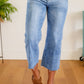 Zenana Raw Hem Wide Leg Cropped Jeans